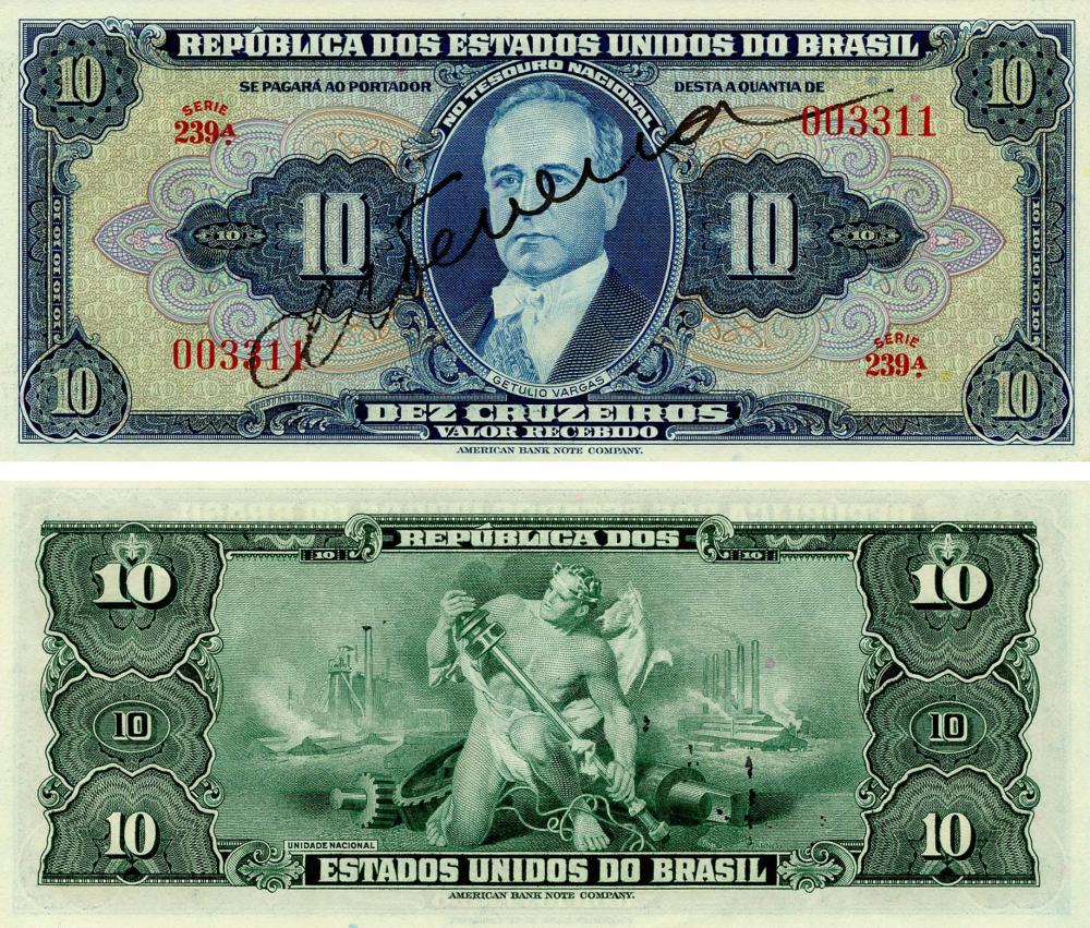 Коллекционная банкнота Бразилия 5 крузейро 1943 UNC С подписью на банкноте P135 (Б17919)