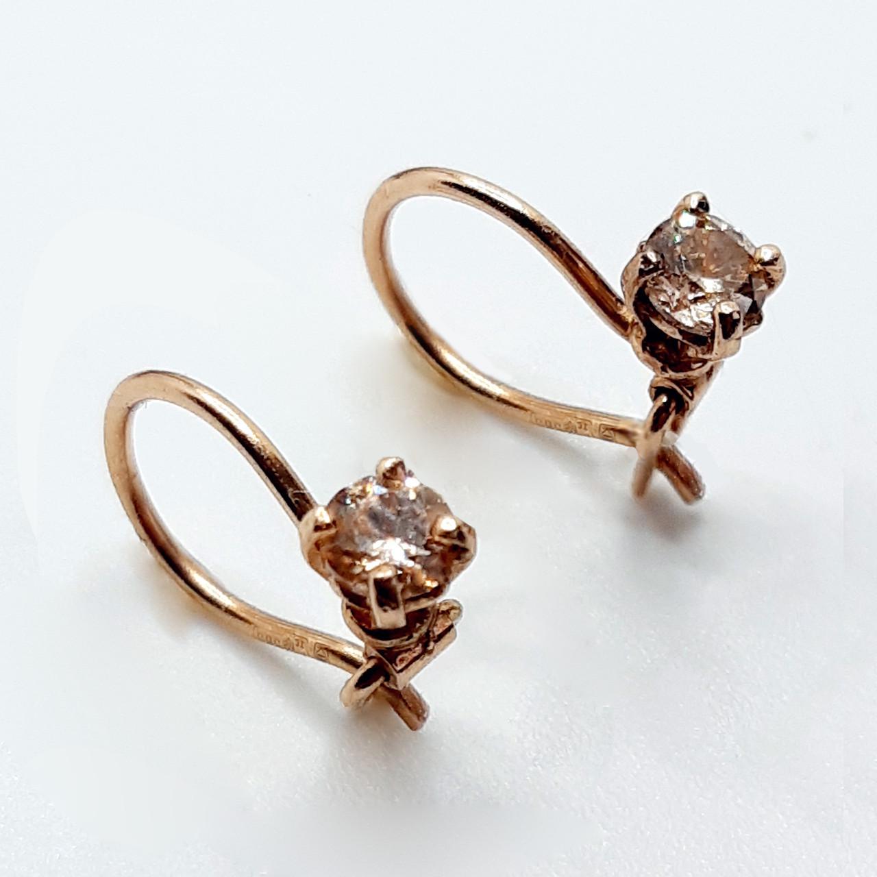 Серьги золото петельки детские шампань 585° 0,96 г (353-8313)