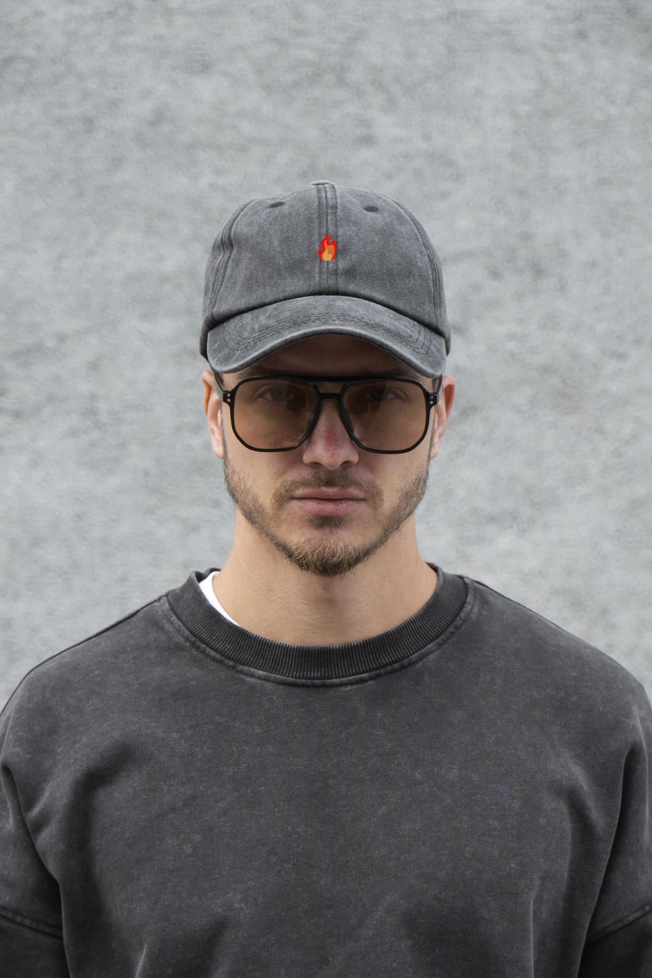 Бейсболка мужская Vintage Without с принтом Fire Black (8049809)