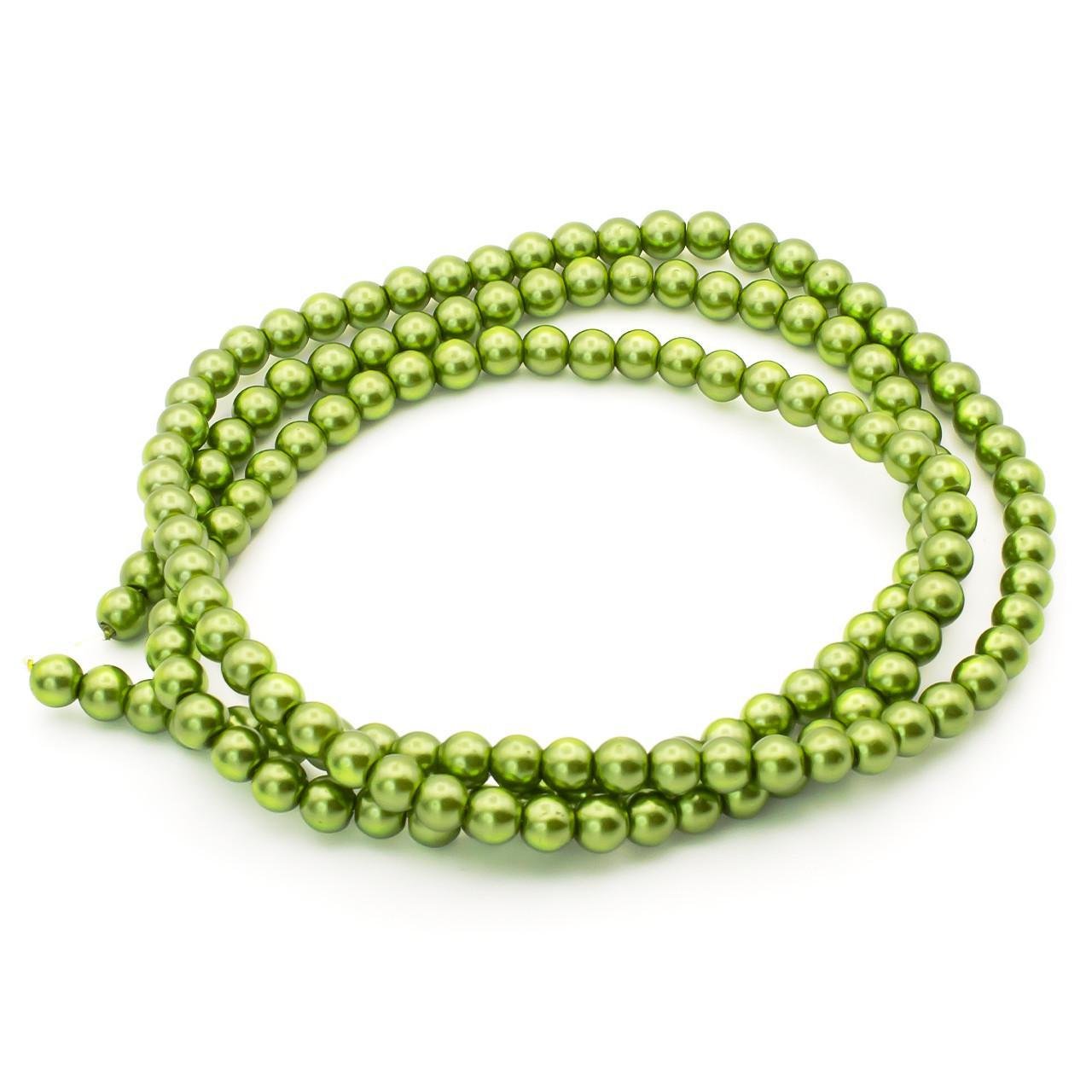 Бусины стеклянные на нитке под жемчуг 8 мм 80 см 105 шт. Салатовый темный (БЖ0008к48)