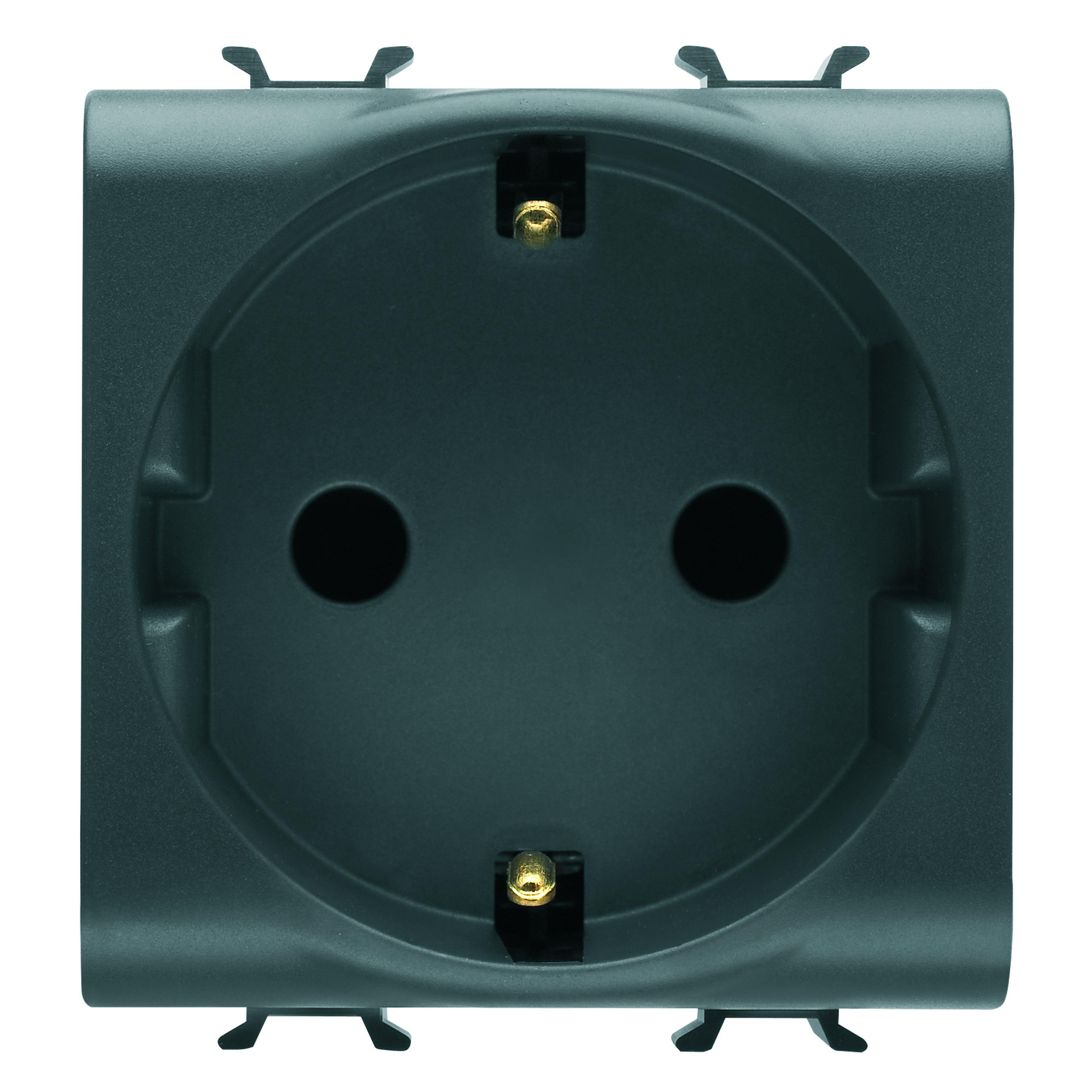 Розетка с заземлением Gewiss Chorusmart с защитными шторками технополимер Черный (GW12241)