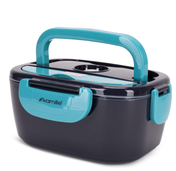 Ланч-бокс електричний Kamille Vizo із двома ємностями 1,5/0,45 л автомобільний Чорний/Блакитний (2170)