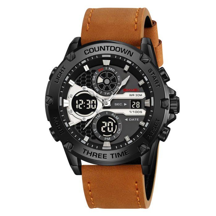 Часы мужские тактические Skmei Favourite со стальным корпусом 49х17 мм Черный с коричневым (150-96-2077)