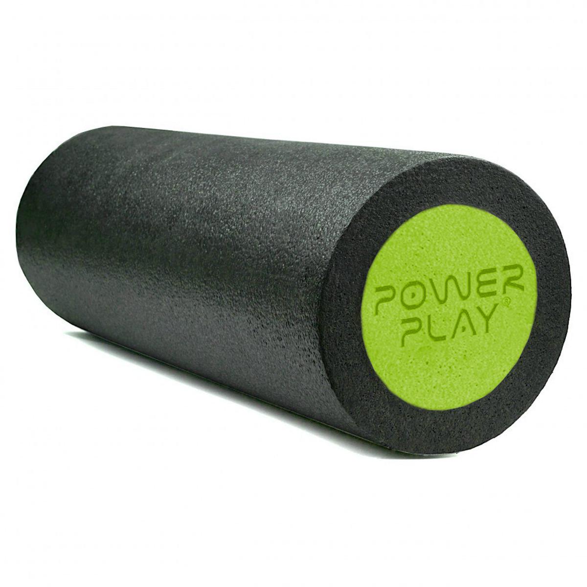 Масажний ролик (роллер) гладкий PowerPlay 4021 Fitness Roller Чорно-зелений (45x15см.) (PP_4021_BL/Green_(45*15)