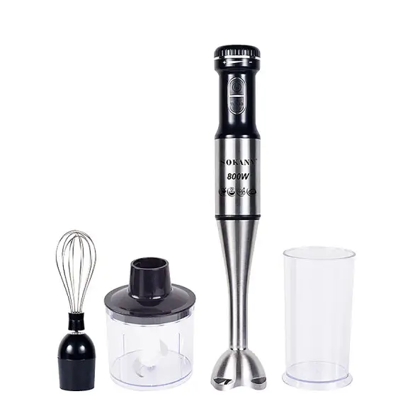 Блендер погружной ручной Sokany SM-768-4 с чашей на 600 мл и 4 насадками