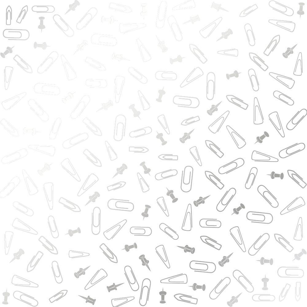 Лист бумаги односторонний Silver Drawing pins and paperclips с серебряным тиснением 30,5х30,5 см White