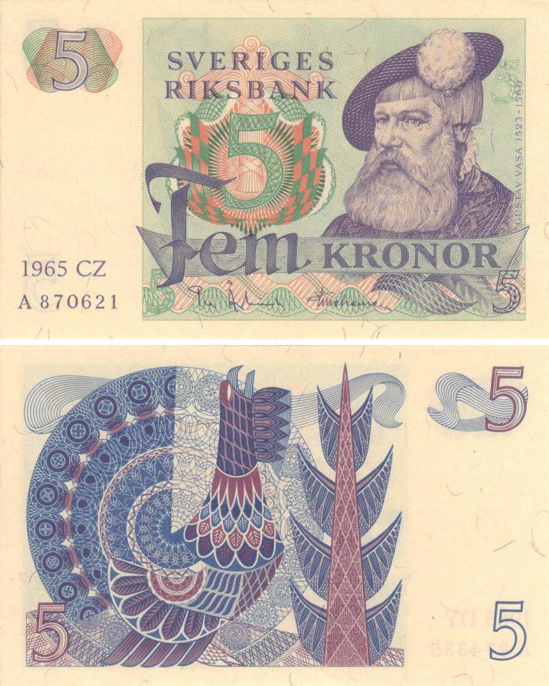 Коллекционная банкнота Швеция 5 крон 1965 UNC P51 (Б09258)