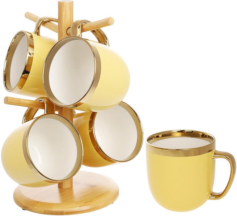 Чайный набор Золотая линия на бамбуковой стойке 320 мл 4 шт. Желтый