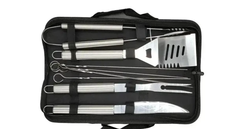 Набір для барбекю та гриля у сумці Щипці лопатка ніж вилка та шампура з нержавіючої сталі 8 предметів