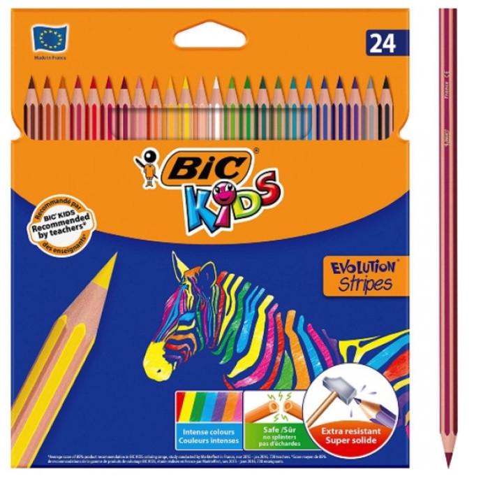 Олівці кольорові BIC Kids Evolution Stripes 24 шт. (2700691436) Олівці кольорові BIC Kids Evolution Stripes 24 шт. (2700691436)