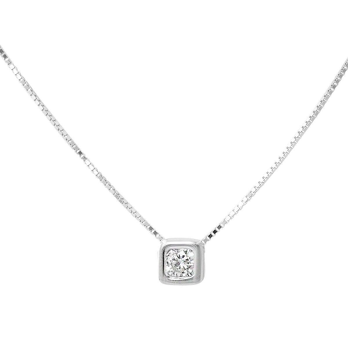 Колье серебряное с фианитом в квадратной оправе