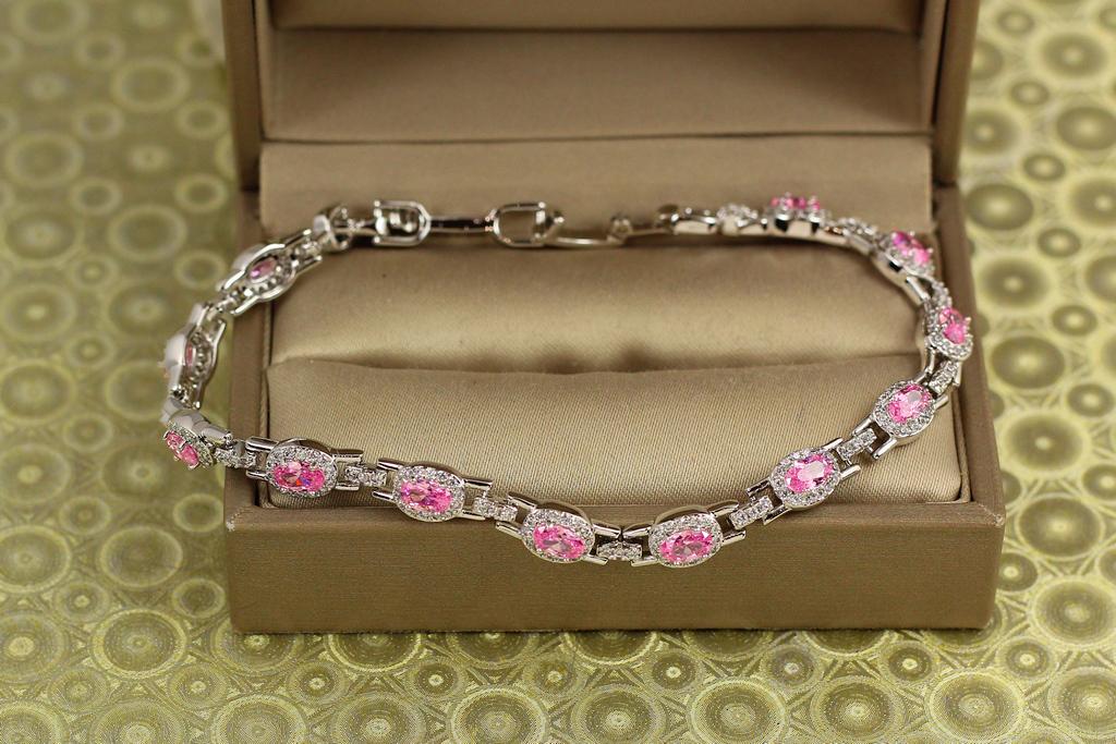 Браслет Xuping Jewelry Мозаика с розовыми камнями 17 см 6 мм Серебристый (34149629)