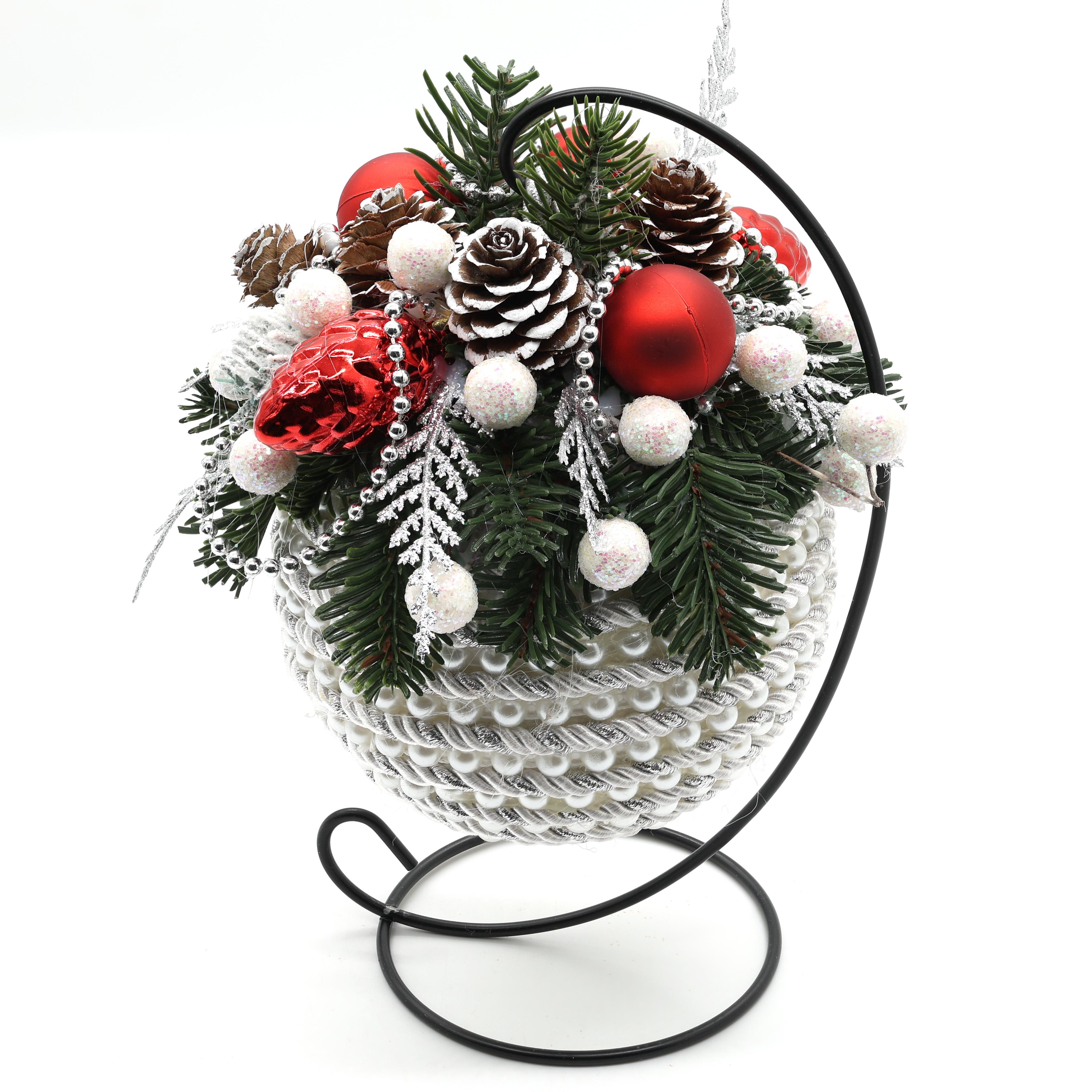 Композиция новогодняя GALA DECOR задекорированный серебристый шар 12 см (Ш1220ЛС) - фото 2 Композиция новогодняя GALA DECOR задекорированный серебристый шар 12 см (Ш1220ЛС) - фото 2