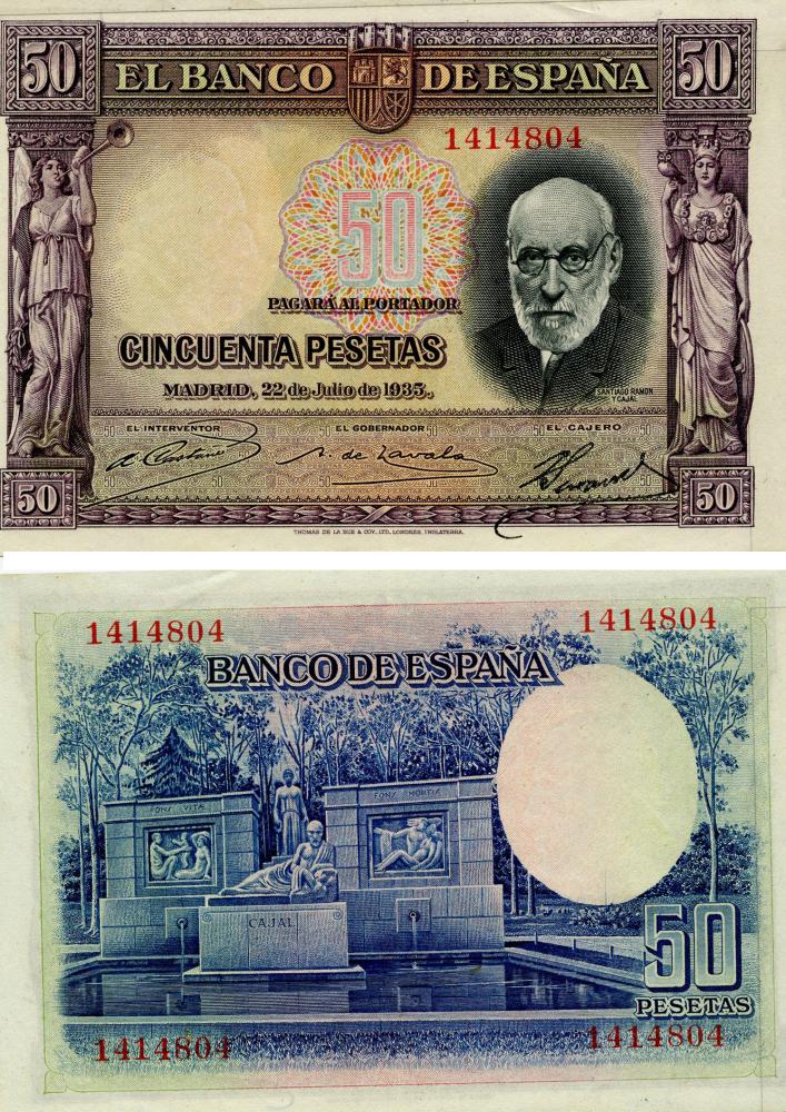 Колекційна банкнота Іспанія 50 песет 1935 F-VF З обороту P88 (Б16719)