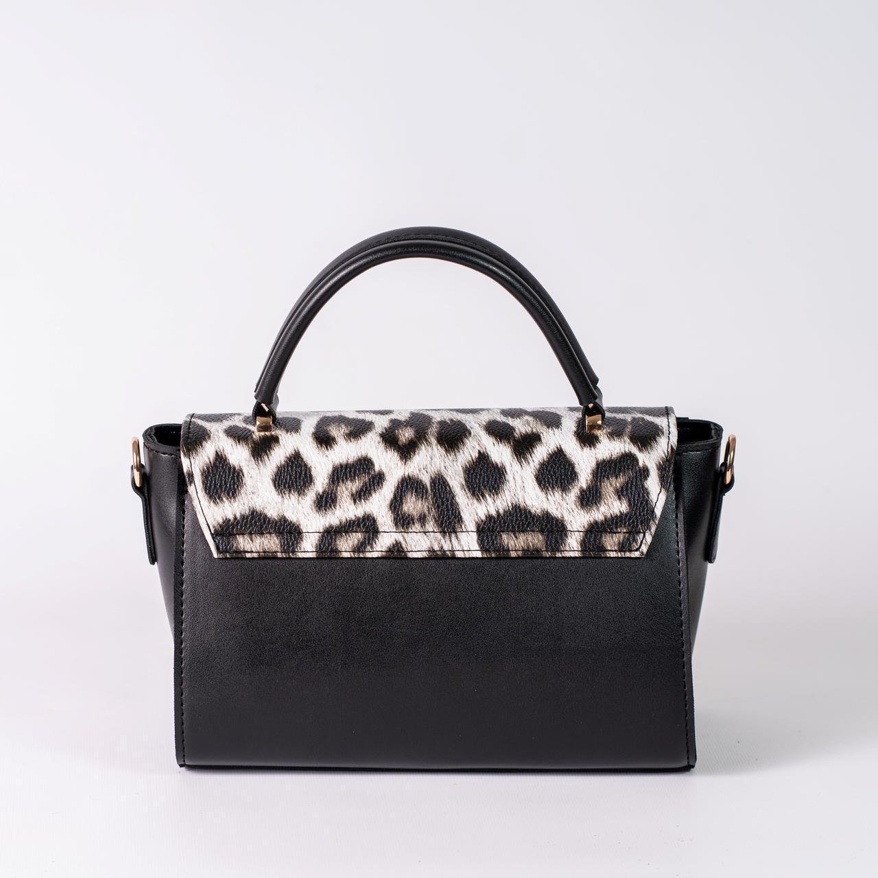 Сумка женская с клапаном леопард XENIA № 38-24 из эко-кожи Черный - фото 2