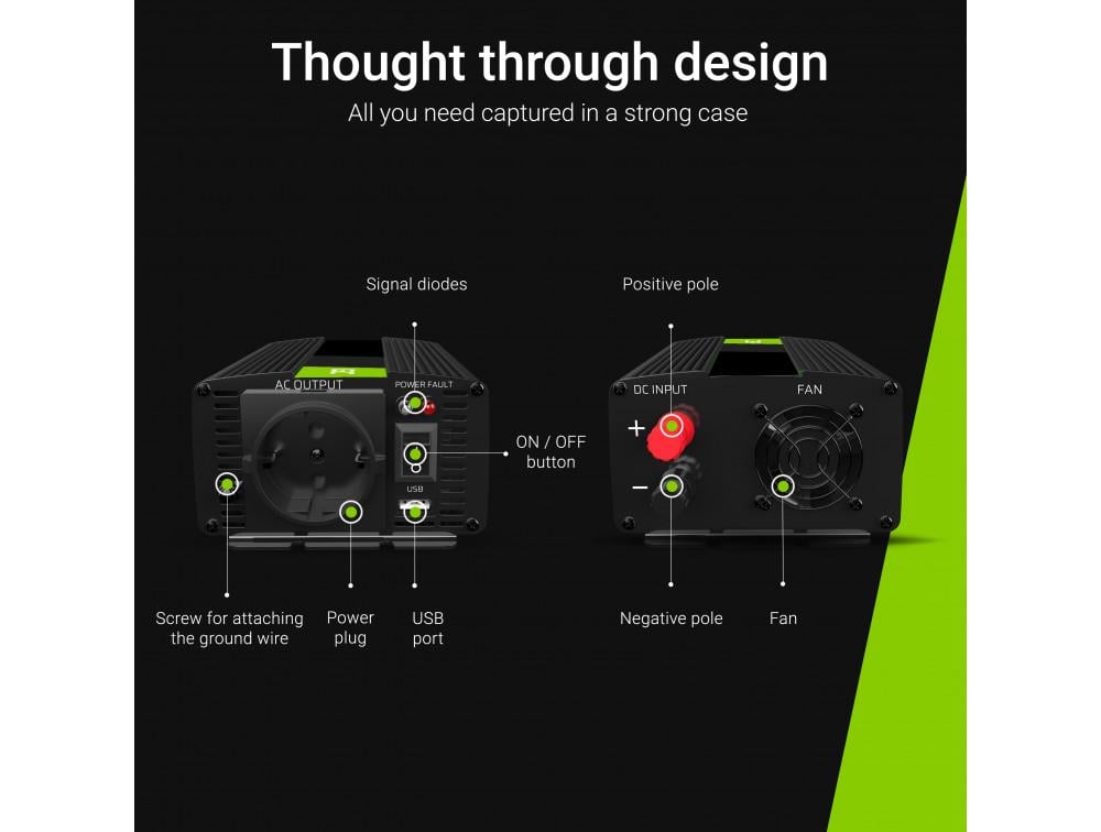 Перетворювач напруги Green Cell чиста синусоїда 12 В на 230 В 300/600 Вт (22181) - фото 6