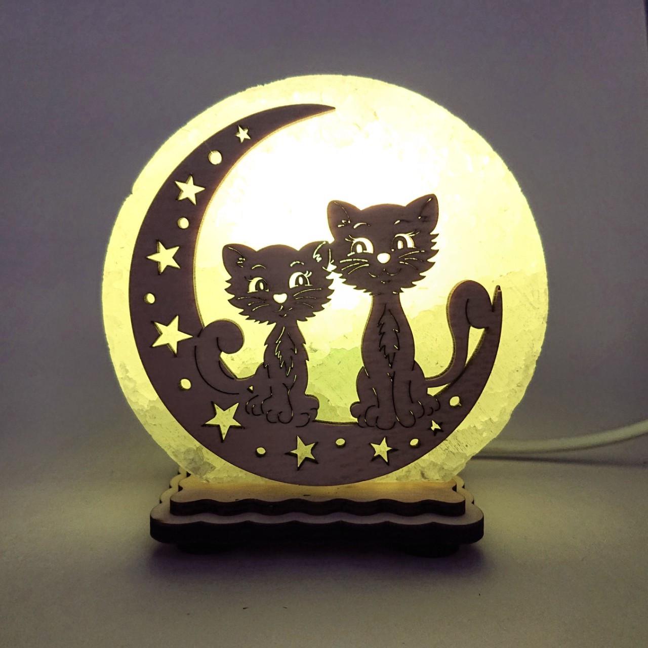Соляной светильник Коты на Луне - 2 (KM-00009-g)