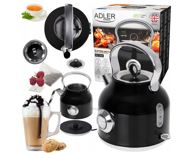 Електрочайник Adler STRIX з термометром нержавіюча сталь 1,7 л 2200 Вт Black (28432304) - фото 4 Електрочайник Adler STRIX з термометром нержавіюча сталь 1,7 л 2200 Вт Black (28432304) - фото 4