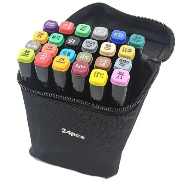 Набор скетч маркеров двухсторонний Kayfovo MA-12 для рисования с чехлом 24 шт. (28925)