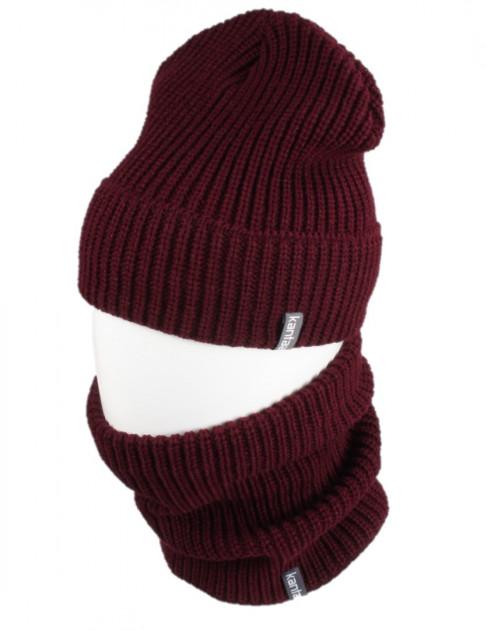Вязаная шапка Кahta с Снуды Fashion Hat мужская на флисе р. 50-60 Темное масло (OC-462)