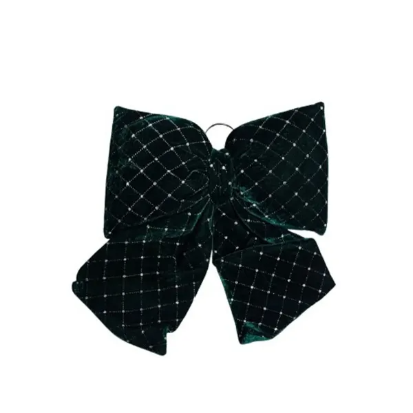 Бант новорічний з геометричним візерунком оксамитовий на ялинку 35х45 см Зелений