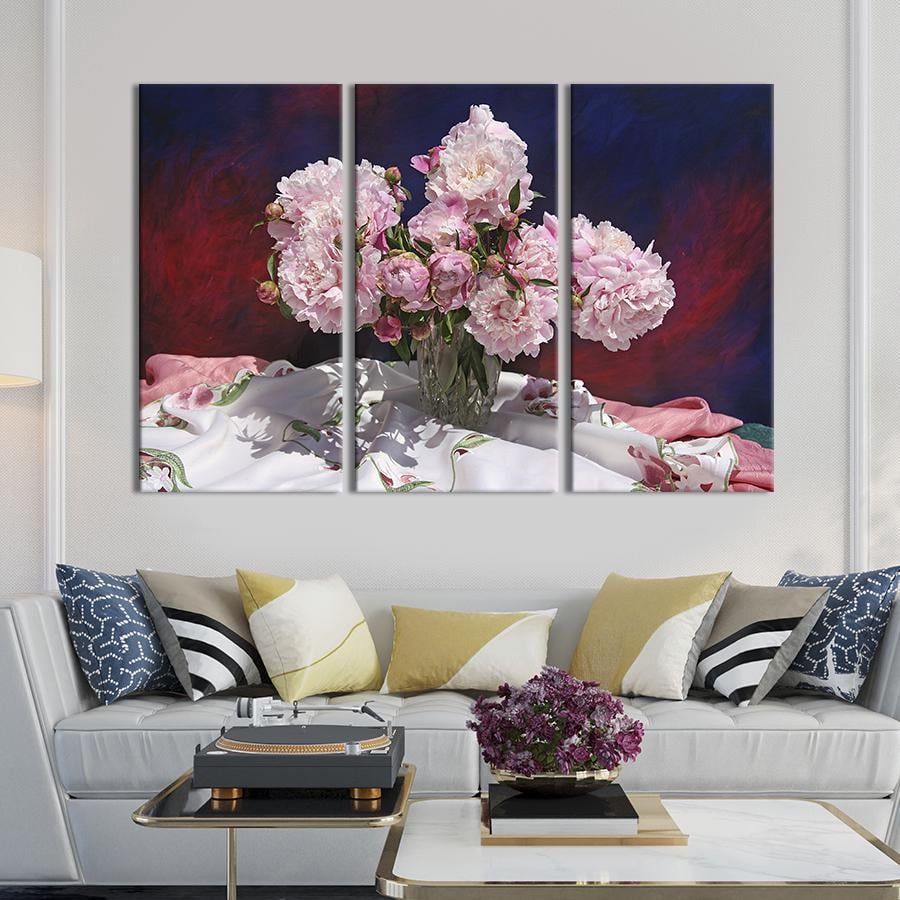 ᐉ Картина на холсте триптих Букет нежных пионов 156x100 см (787-31 ...