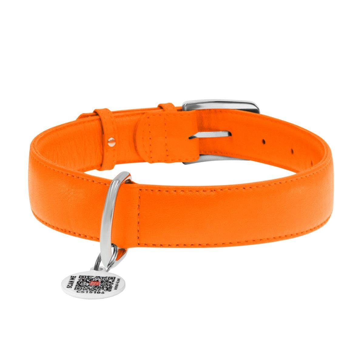 Ошейник для собак кожаный Waudog Glamour с QR паспортом XL 35 мм х 46-60 см Оранжевый (33224 Col)