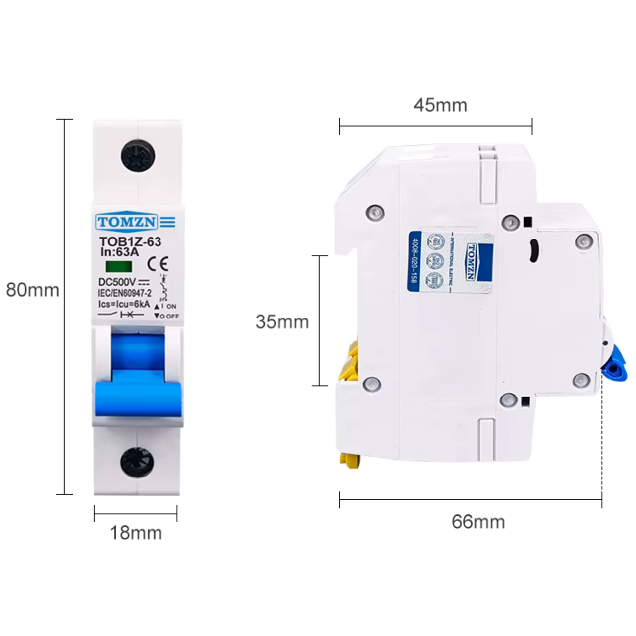 Автоматический выключатель постоянного тока 25 А однополюсный TOMZN TOB1Z‑63 25A 1P DC MCB 500 V (2830046378) - фото 11 Автоматический выключатель постоянного тока 25 А однополюсный TOMZN TOB1Z‑63 25A 1P DC MCB 500 V (2830046378) - фото 11