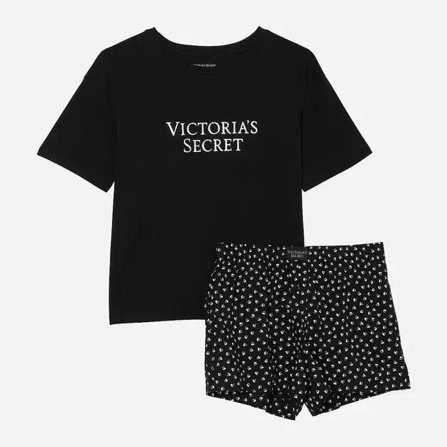 Піжама бавовняна футболка/шорти Victoria's Secret 100% Cotton Short Tee-jama Set L Чорний (26811506D) - фото 3