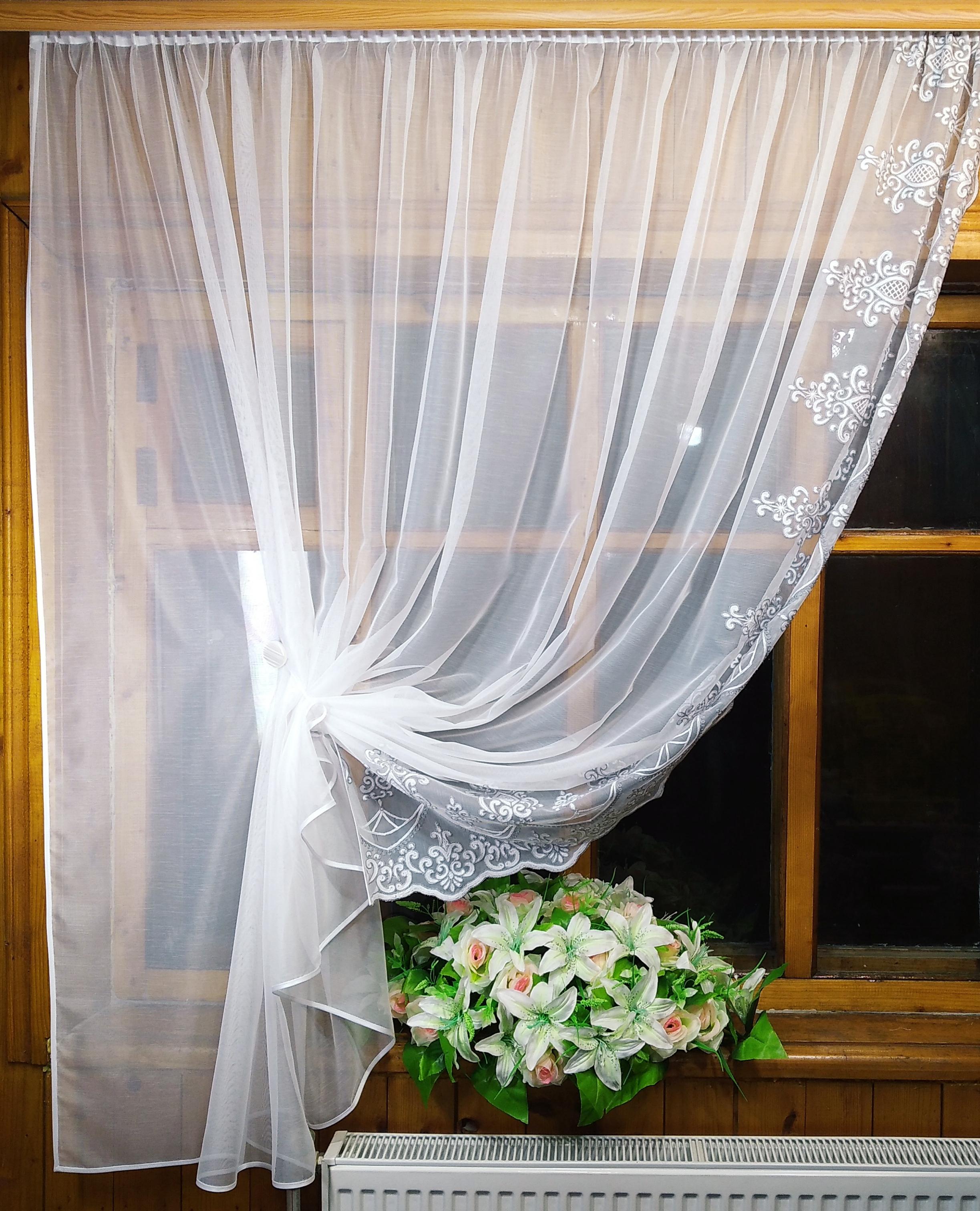 Занавеска кухонная короткая готовая Ажур вышивка левая Белый/Бамбук/Серый - фото 3 Занавеска кухонная короткая готовая Ажур вышивка левая Белый/Бамбук/Серый - фото 3