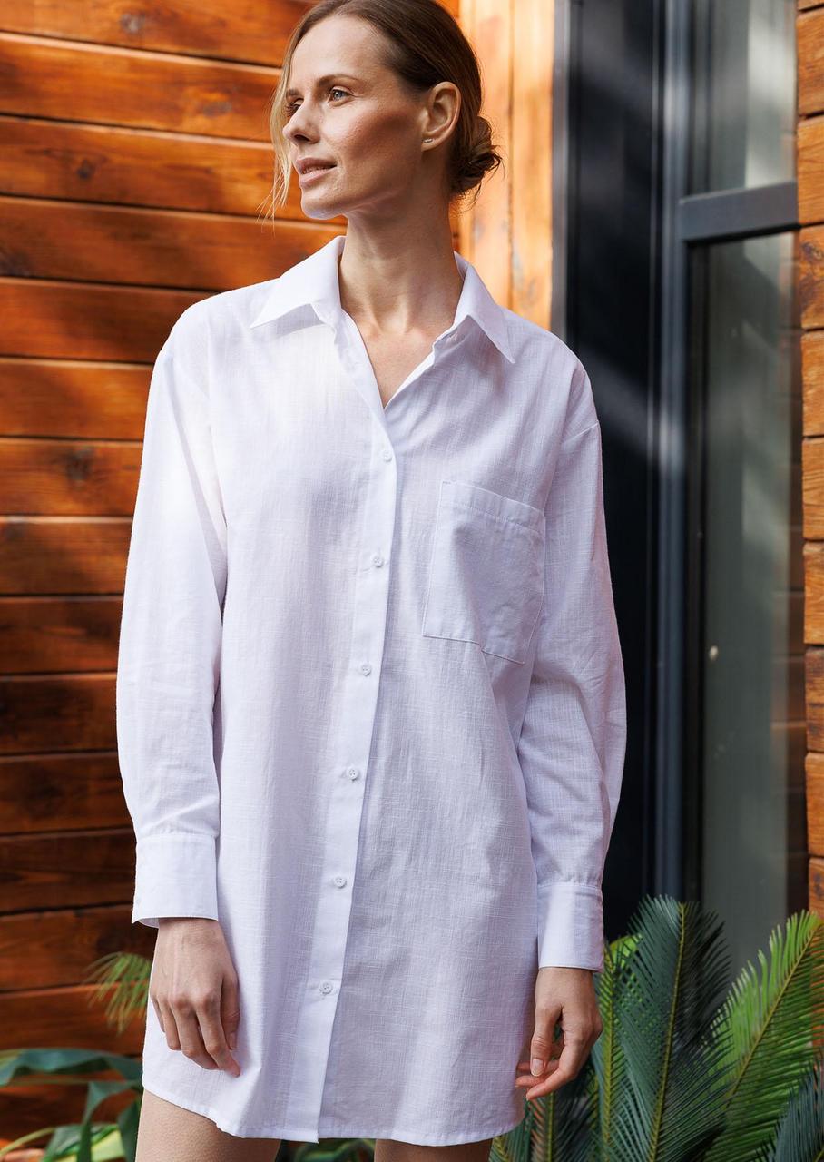 Сорочка жіноча Leinle подовжена бавовняна з класичним коміром S Білий (1165/69017)