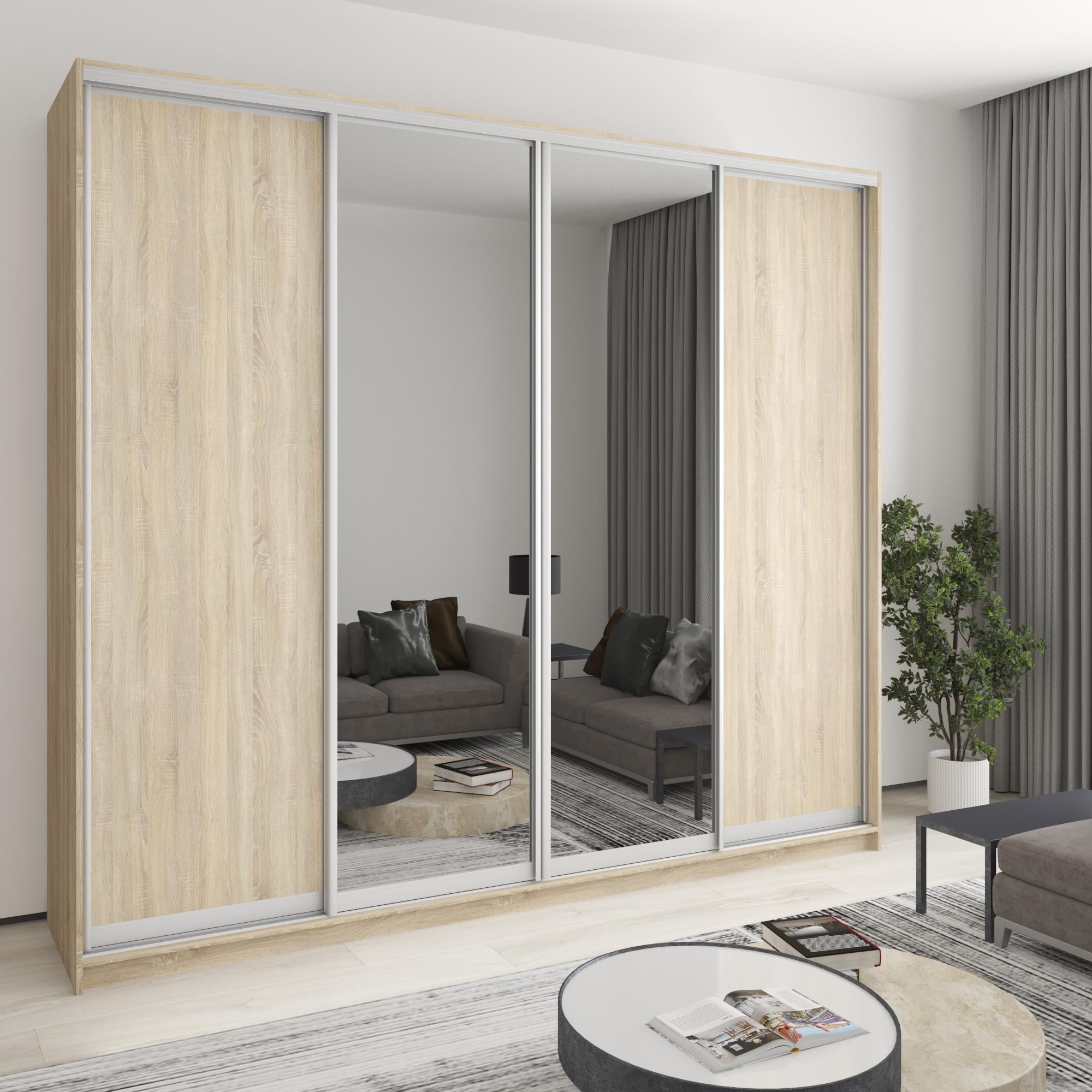 Шкаф-купе четырехдверный MebelStar Стандарт AL 2 ДСП/2 зеркала 270x60x240 см Дуб сонома (MBS-13168)