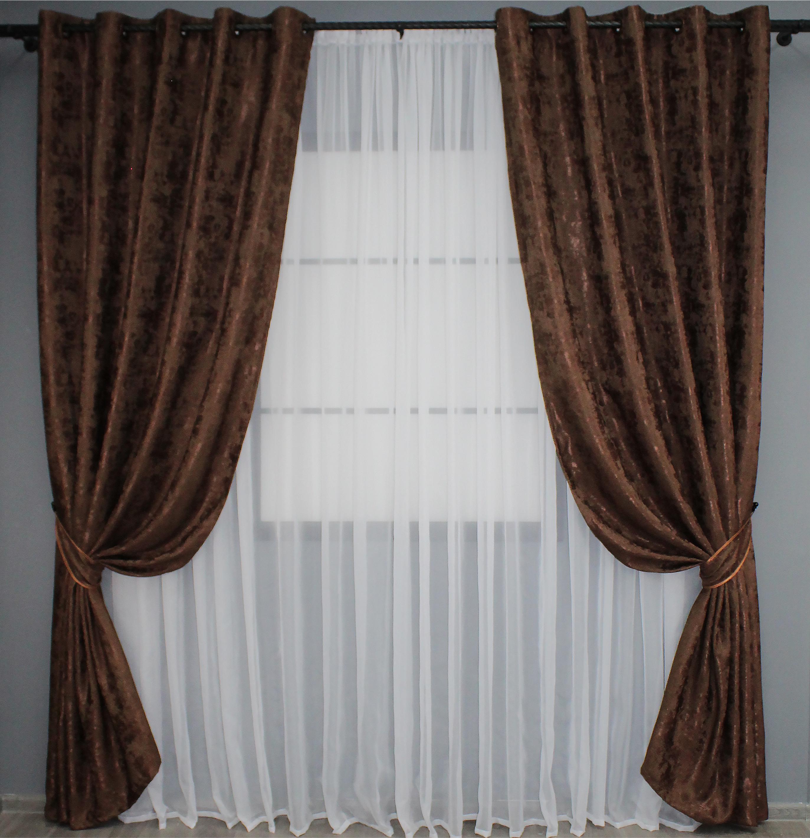 Комплект штор на люверсах VR-Textil Жакард Sultan YL №1202ш 150х250 см 2 шт. Шоколадний (37-0094)