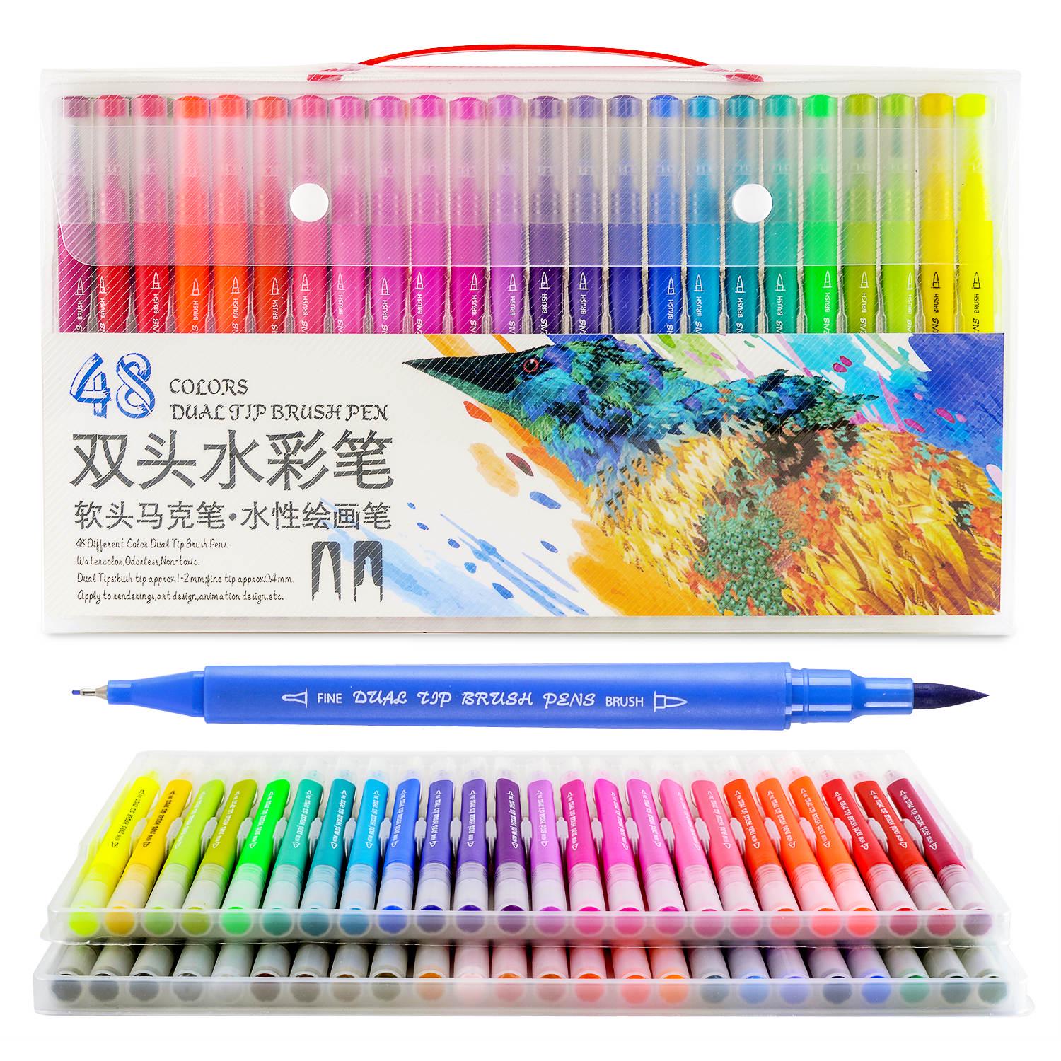 Двухсторонние акварельные маркеры-линеры для скетчинга Dual Tip Brush Pens 48 цветов - фото 4