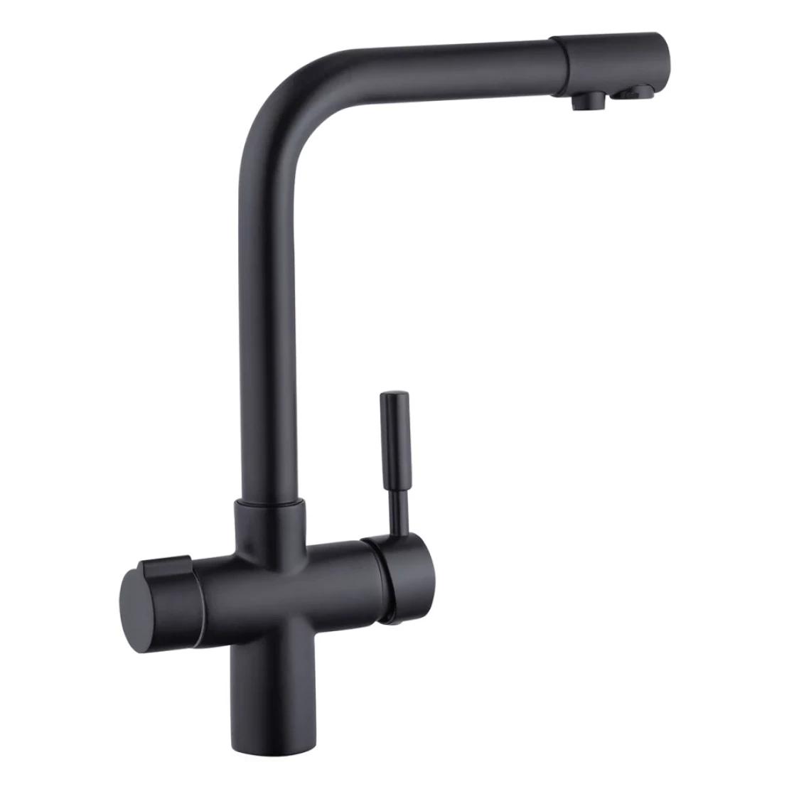 Смеситель для кухни Kroner KRP Küche SCH0381 врезной длинный излив Черный (CV024308)