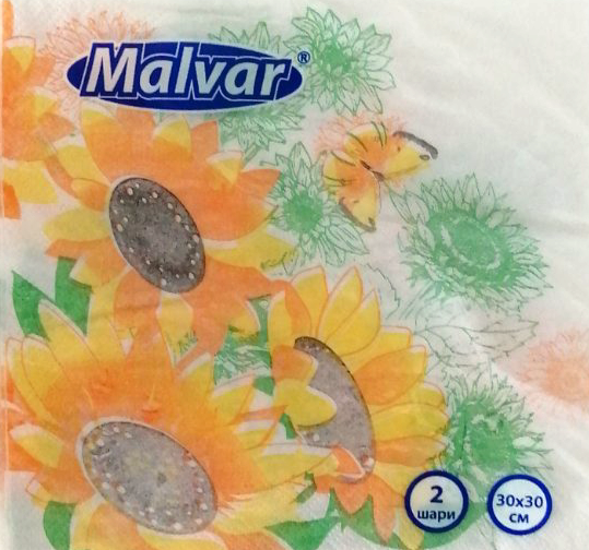 Салфетка Malvar Подсолнечник 2-х шаровая 30х30 см 20 шт. (13984)