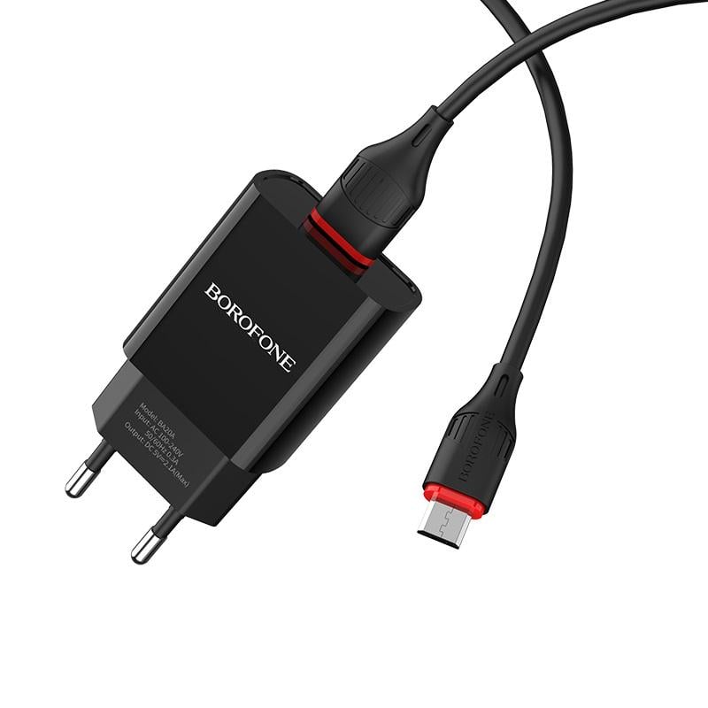 Зарядное устройство для телефонов с кабелем Borofone BA20A Sharp single port charger set Micro 10,5W Black (19194) Зарядное устройство для телефонов с кабелем Borofone BA20A Sharp single port charger set Micro 10,5W Black (19194)