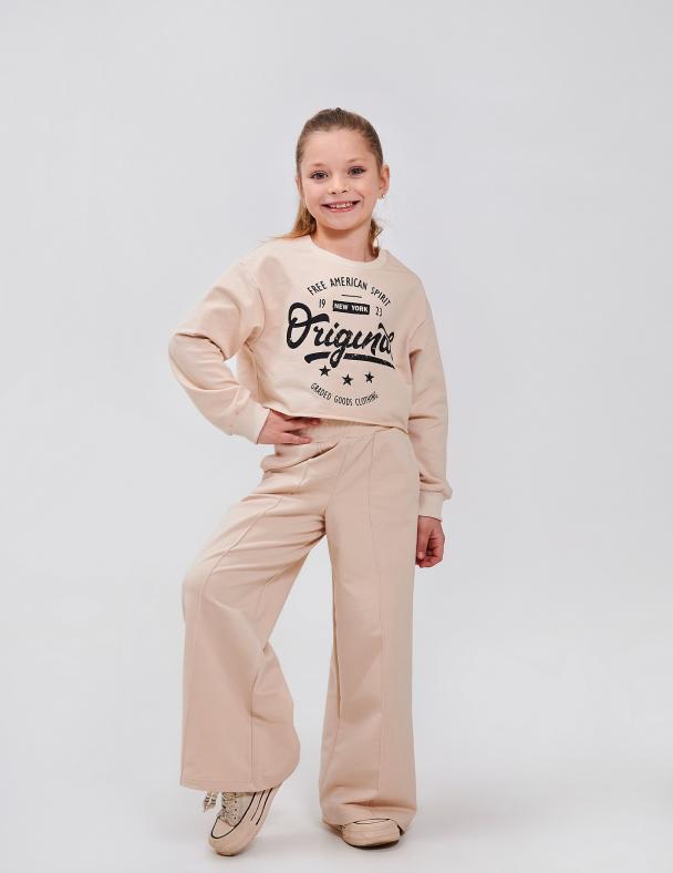 Комплект свитшот/брюки для девочки Smil стрейч-футер 122 см Бежевый (117442)