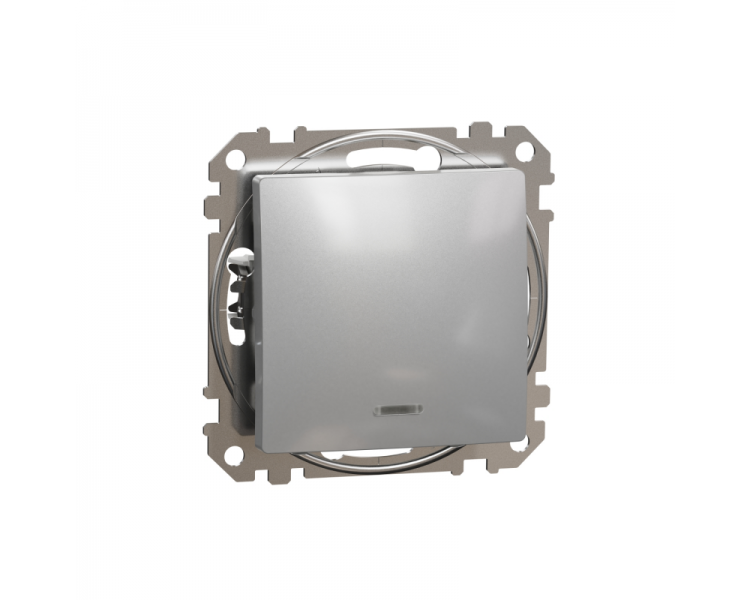 Выключатель одноклавишный Schneider Electric Sedna Design&Element с подсветкой LED ABS-UV Алюминиевый (SDD113101L)