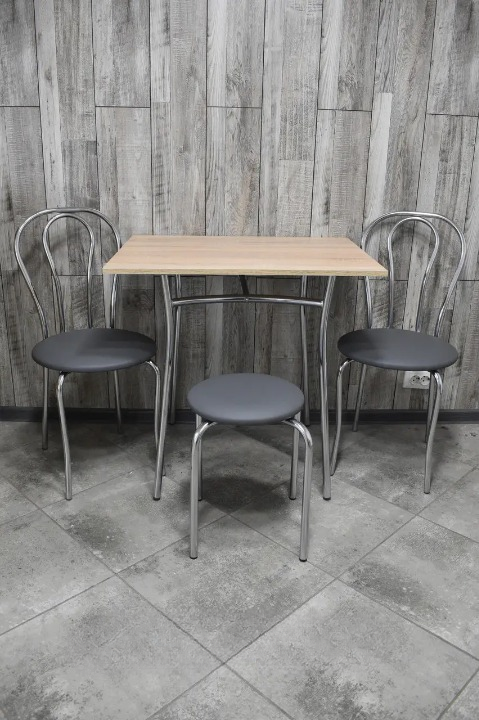 Комплект кухонний Tulipan Тріо стіл/стільці 2 шт./табурет 60х80х75 см Сонома/Сірий/Хром