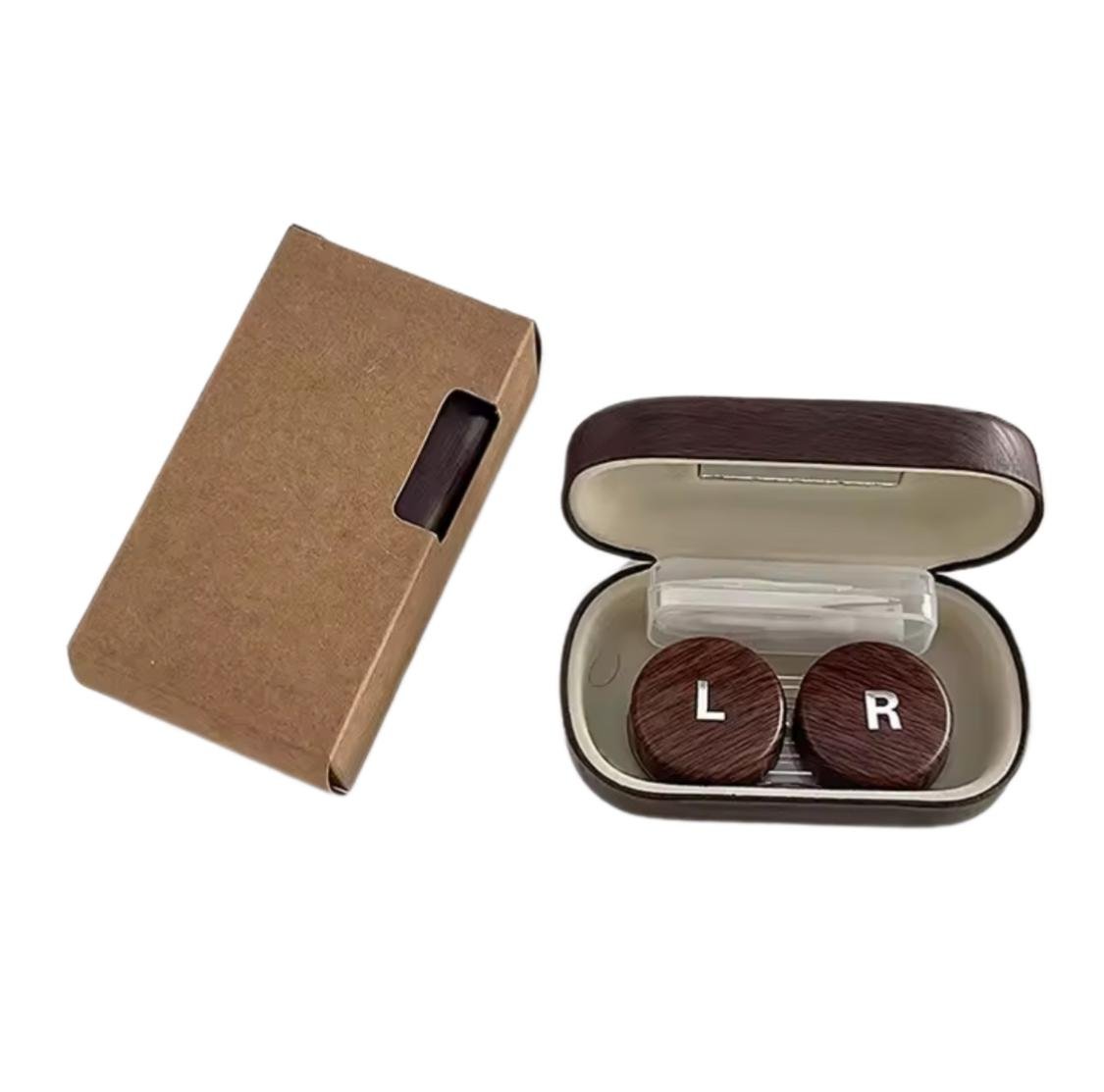 Футляр для зберігання контактних лінз з дзеркалом та пінцетом Темне дерево