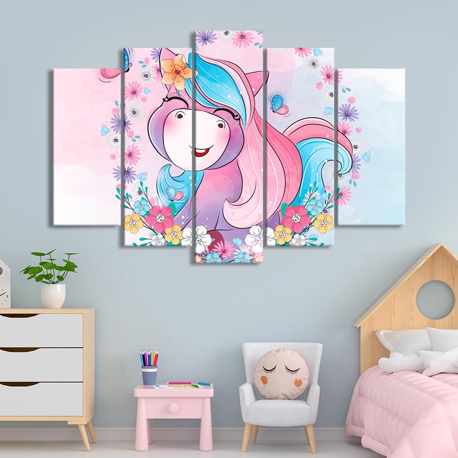 Картина в дитячу кімнату Казкова дівчинка-єдиноріг 112x68 см (A1372-5)