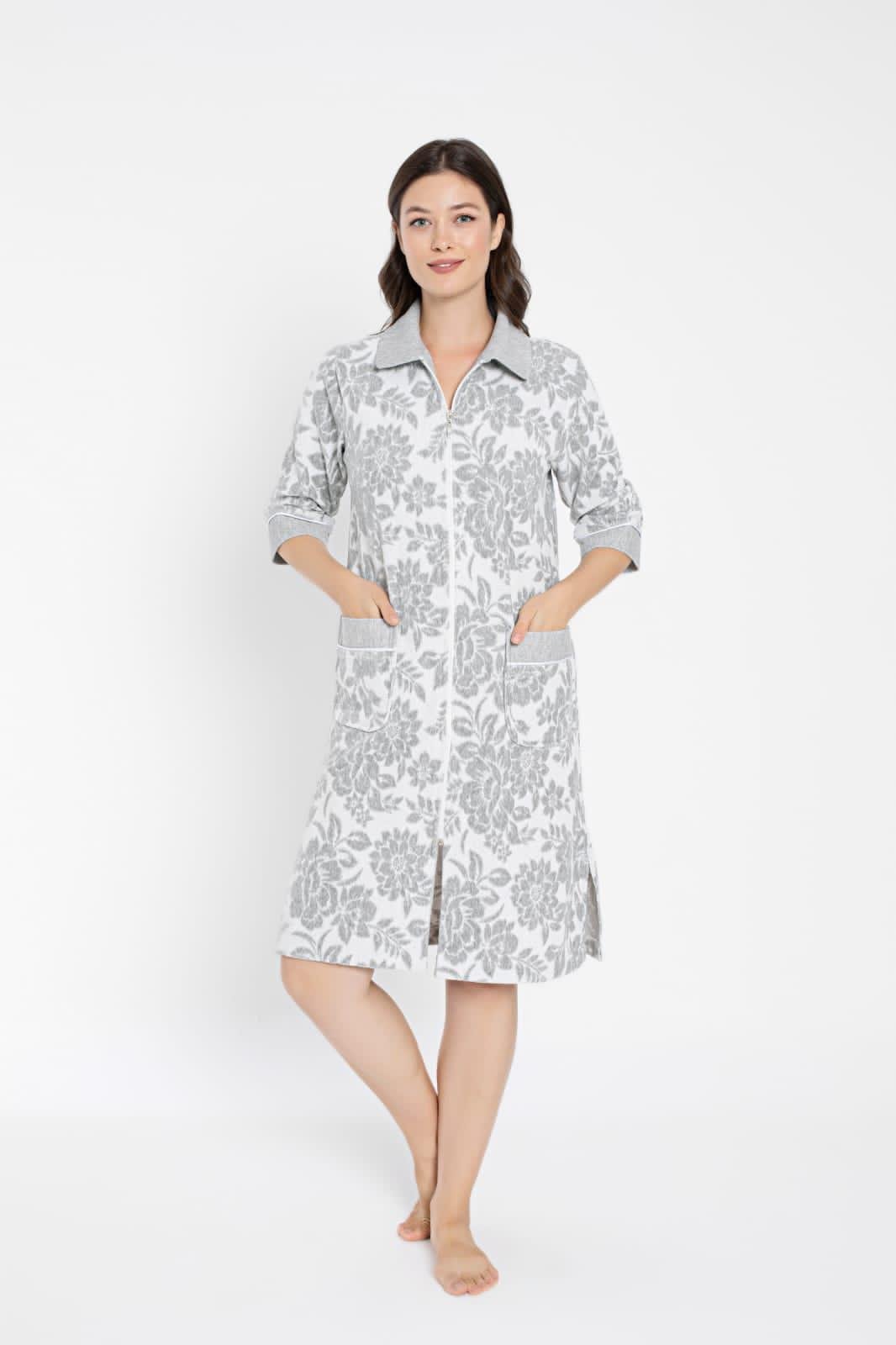 Халат женский Nusa 0505 M Gri-beyaz (2000022282842)