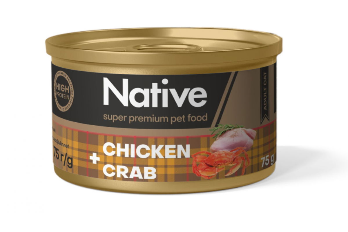 Корм для котів натуральний консервований NATIVE з куркою і крабом 75 г (2644131100)