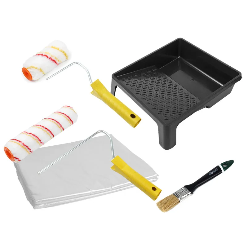 Малярный набор Polax валики "Роял" ванночка и кисть "Английская" 1" и защитная пленка (335-41)