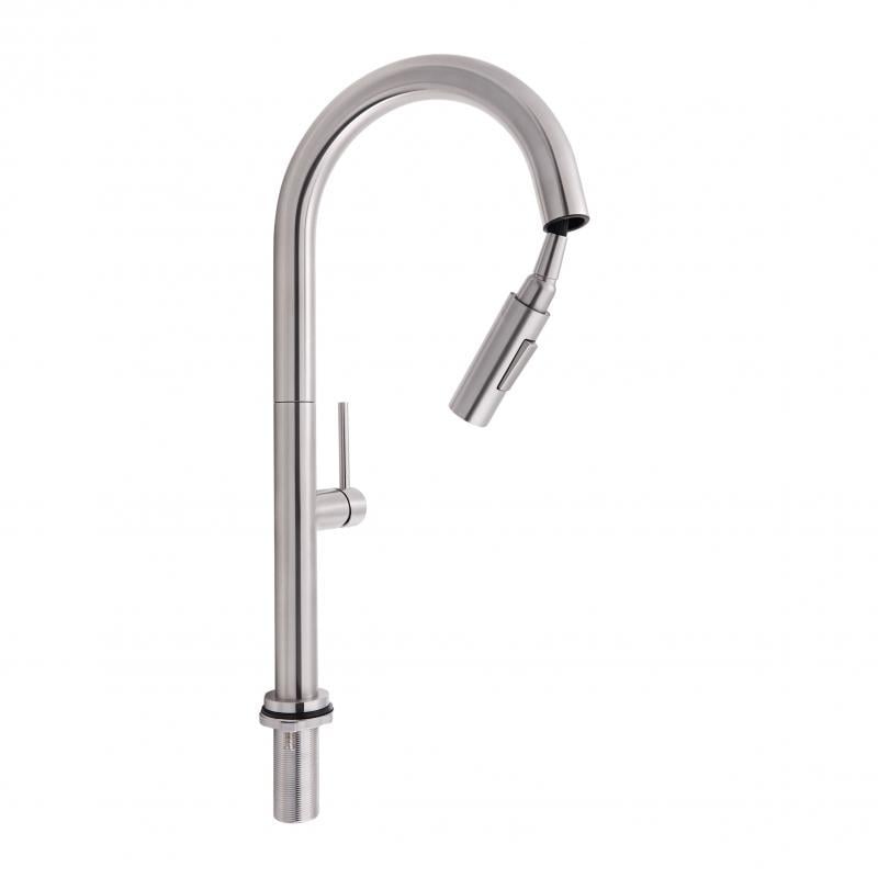 Смеситель для кухонной мойки Qtap Lenička 9138103UN с выдвижным изливом Nickel