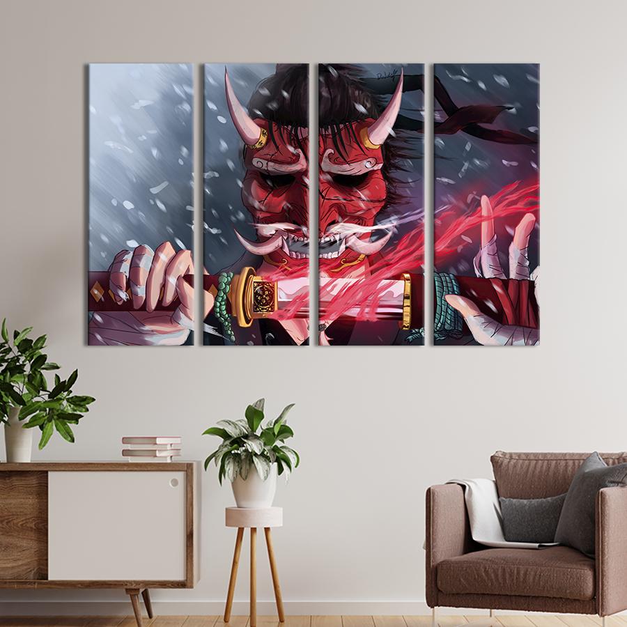Картина модульная из 4 частей Самурай в красной маске XL 209x133 см (685-41)