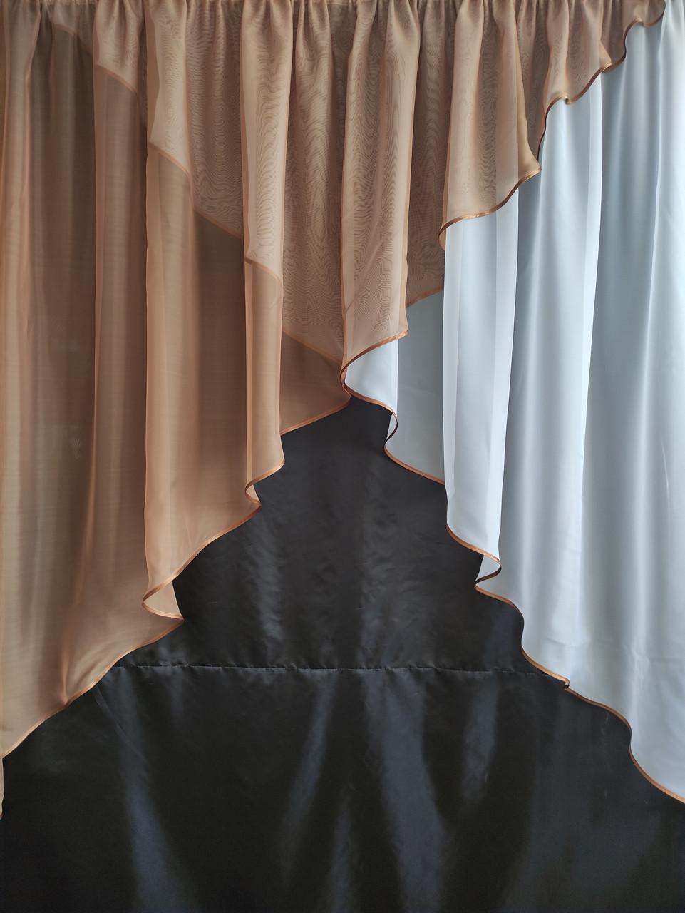 Занавеска шифоновая 300х170 см Белый с коричневым (уш-01к) - фото 1