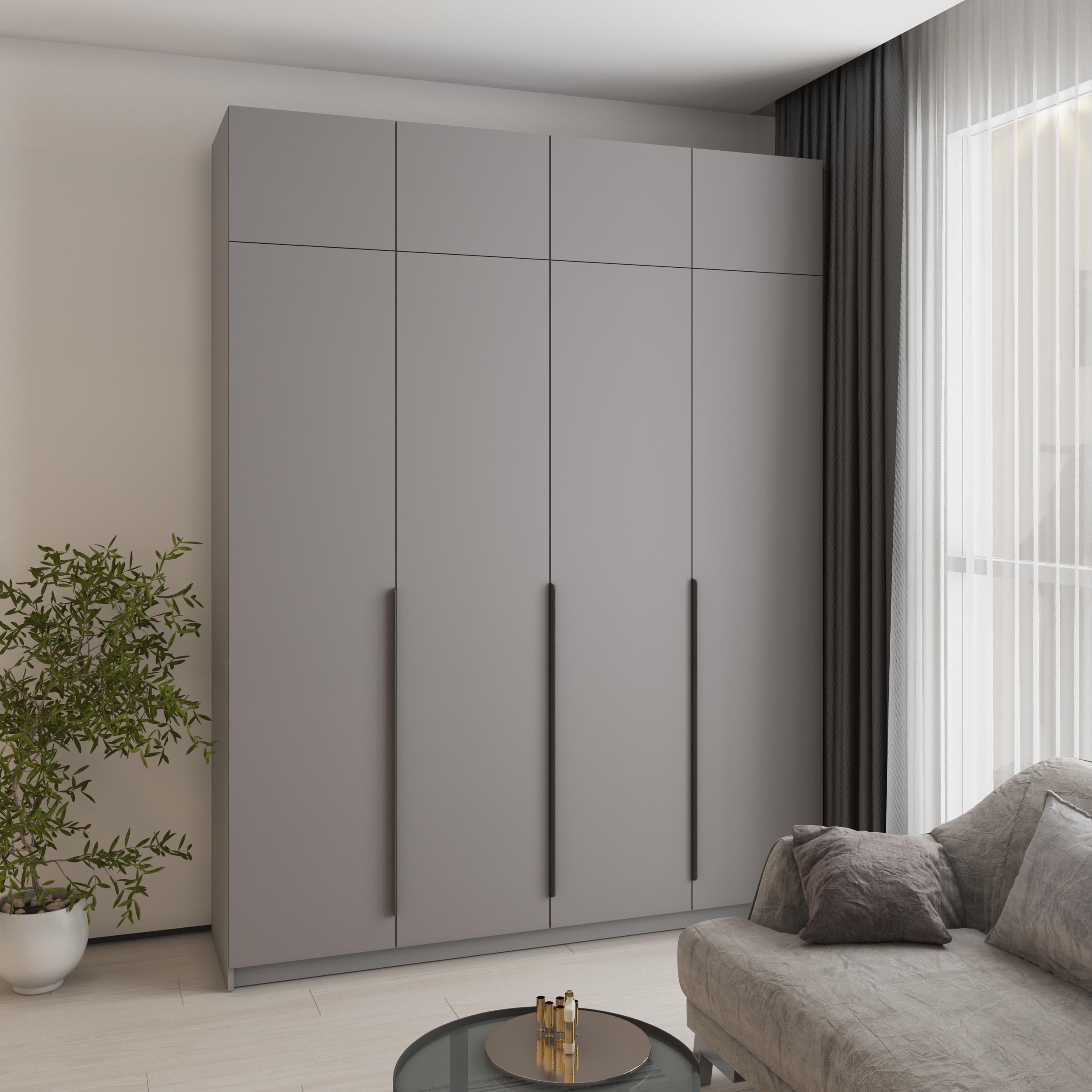 Шкаф 4-дверный с антресолью MebelStar Оскар МДФ Ultra Mat BL-B стандарт 200x52x260 см Серая мышка/Серый (MBS-6025)