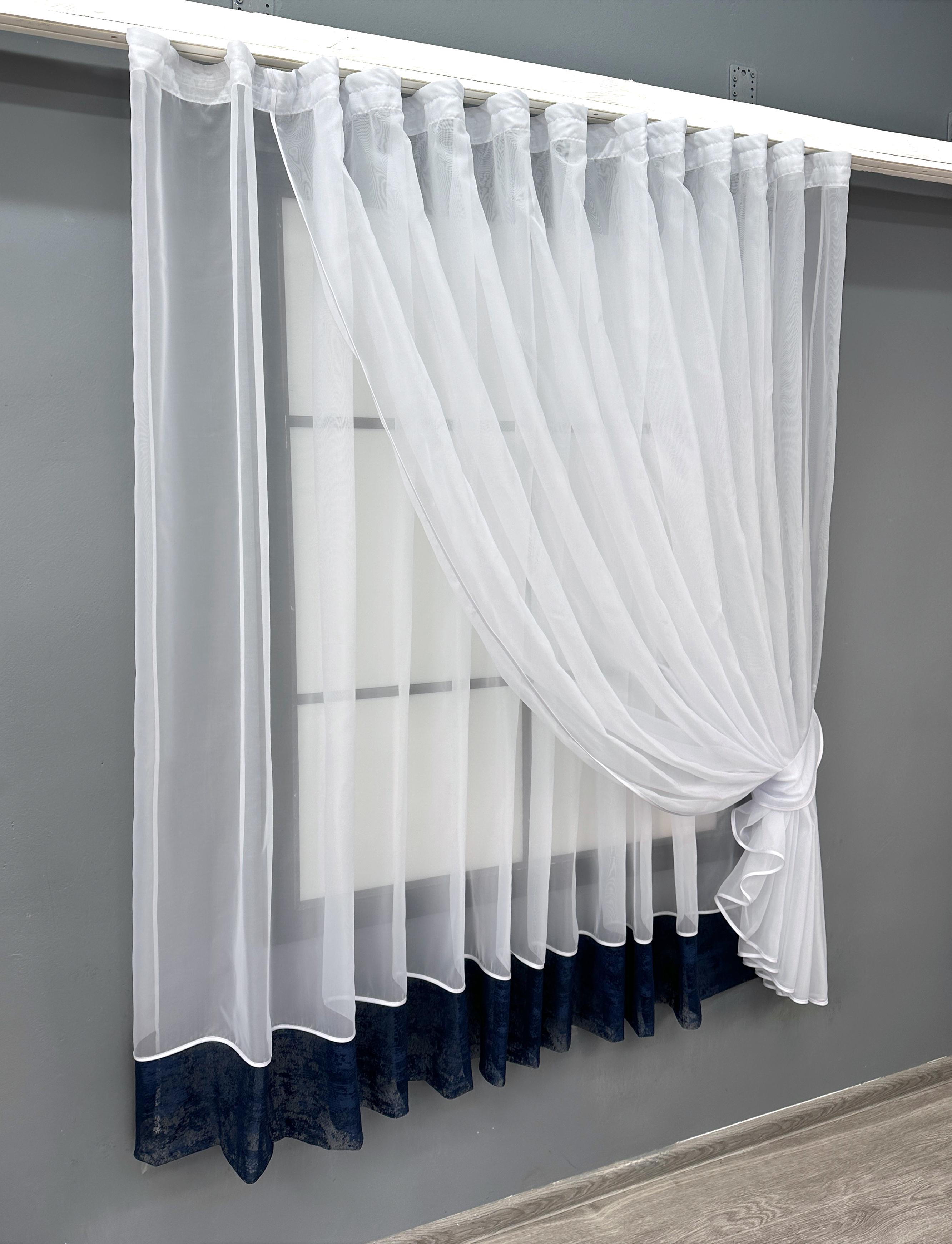 Шторки кухонные VR-Textil № 101к с подвязками 330х170 см Белый/Синий (52-1181) - фото 3